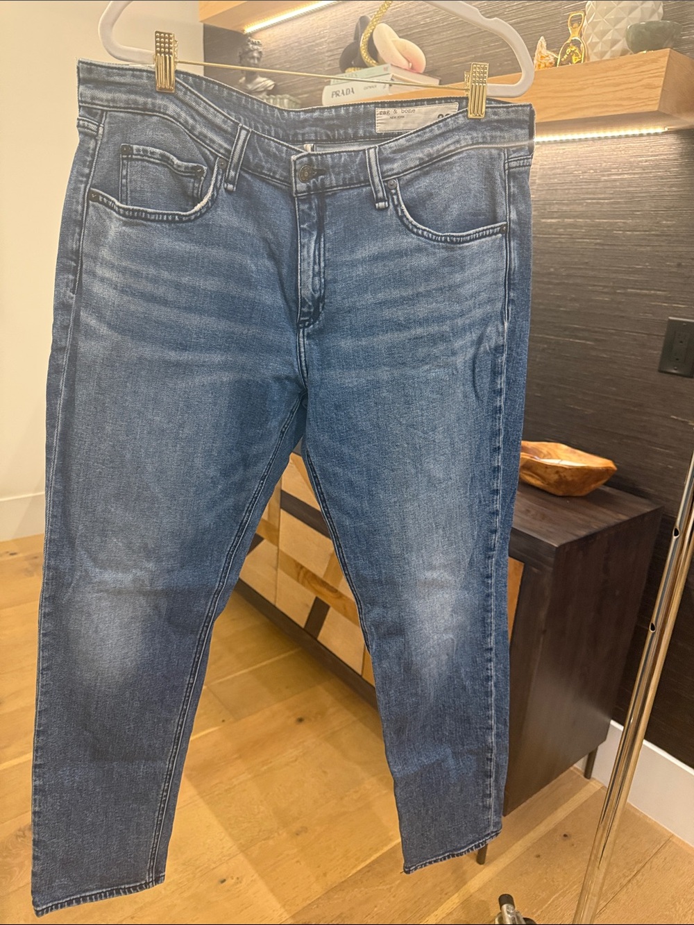 rag & bone Women's DRE Low-Rise Slim Boyfriend Washed Blue Jeans - size 32